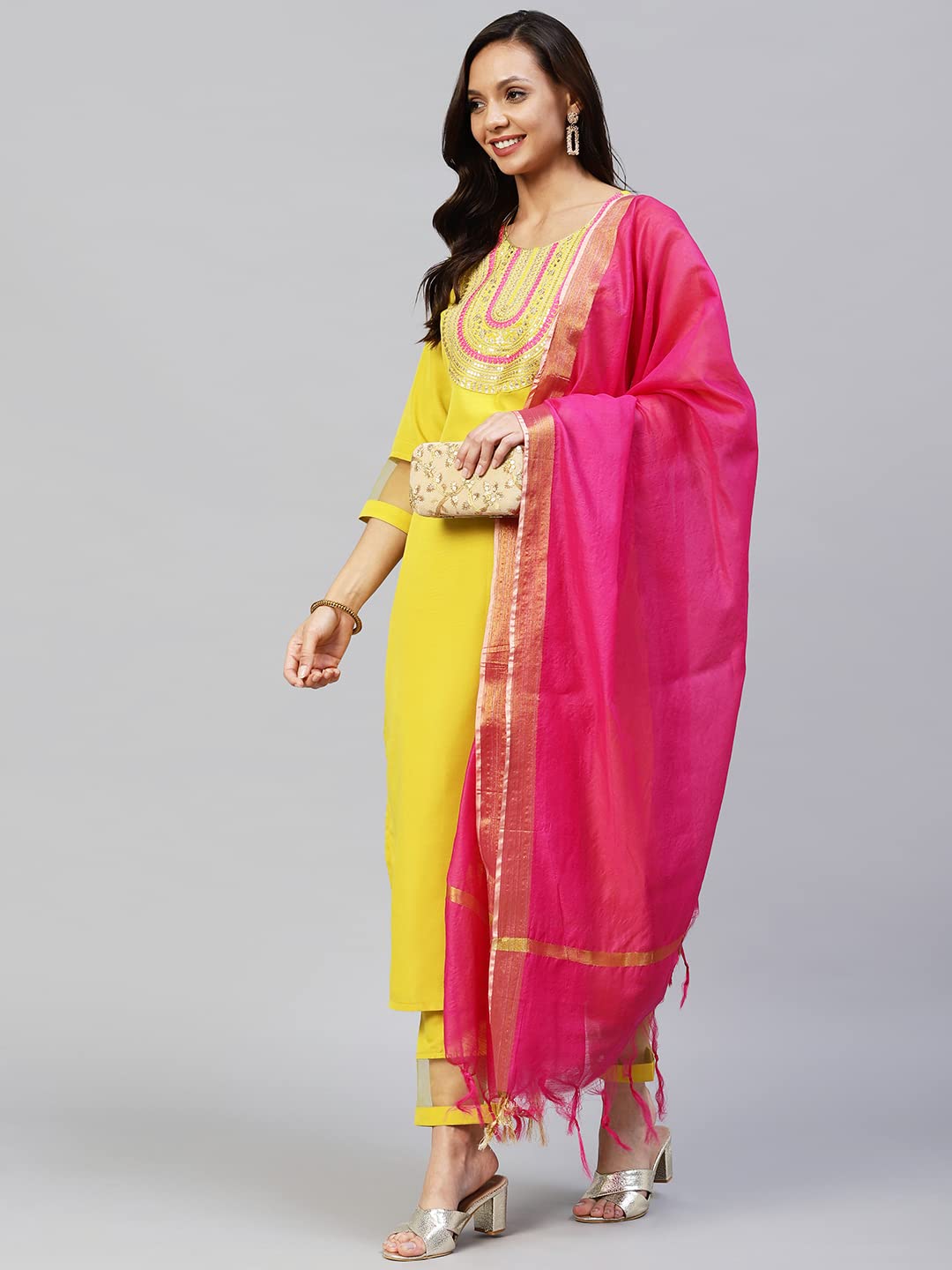ANNI DESIGNER Women's Cotton Blend Embroidered Straight Kurta with Pant & Dupatta (TALPADE)
