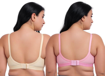 Fabme WomenS Cotton Wire Free Casual Nursing Bra (Pack Of 2) (Po2-Br_243_Skin, Pink