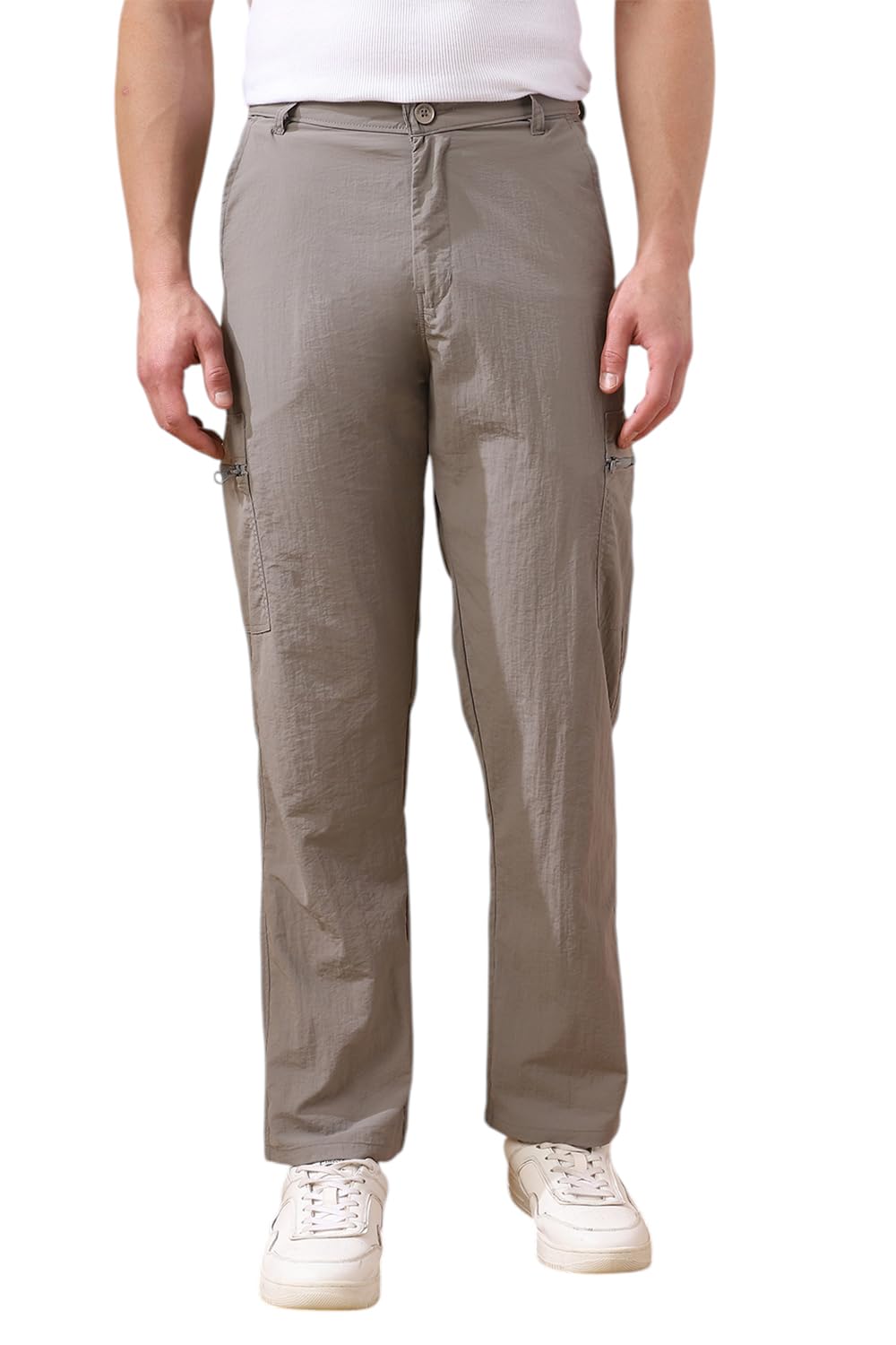 Dennis Lingo Men Solid Nylon Mid Rise Straight fit Cargo Trouser
