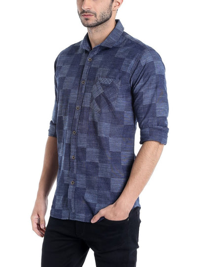 Campus Sutra Mens Navy Blue Checkered Button Up Shirt Regular Fit for Casual Wear | Structured Shirt Crafted with Regular Full