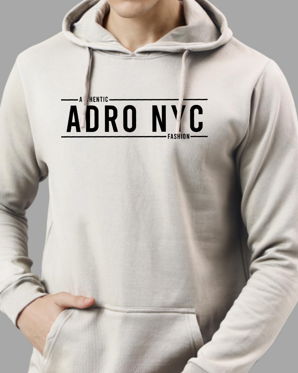 ADRO Mens Cotton Neck Hooded Sweatshirt (H24-ADRO-WS_White Sand
