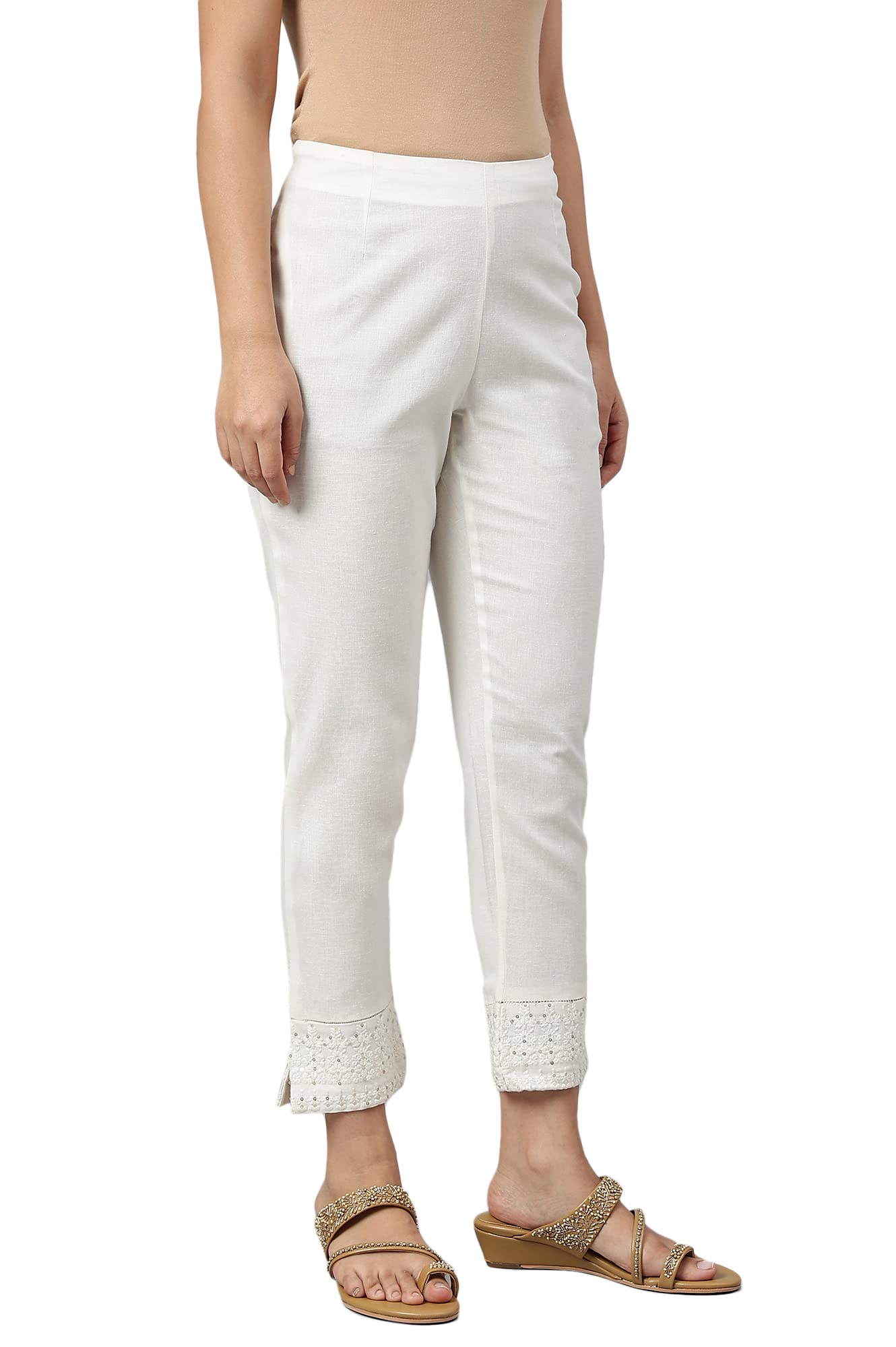 W for Woman W Cotton Blend Strechable Slim Pants for Women | Cotton Blend Slim Pants for Women | Trousers for Women