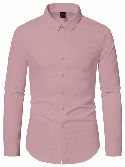 AVANOVA Mens Peach Long Sleeve, Slim Fit Button Down Dress Shirt for Men | Casual Office Wear | Formal Business Shirts | Stylis