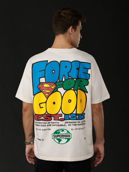 The Souled Store Superman: Force for Good Men and Boys Short Sleeves Round Neck Graphic Printed Cotton Oversized Lightweight Com
