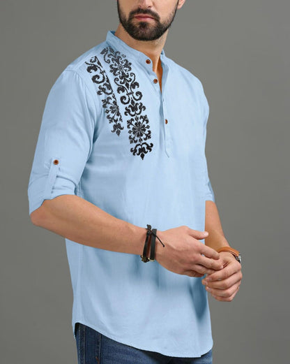 Finivo Fashion MenS Regular Fit Cotton Blend Kurta Shirt | Full Sleeve Ethnic Shirt With Mandarin Collar And Button Placket | C