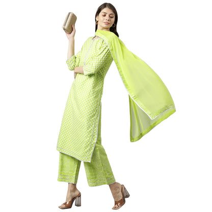 ANNI DESIGNER Women's Cotton Blend Kurta with Palazzos & Dupatta (Rust-Parrot_NEW01)