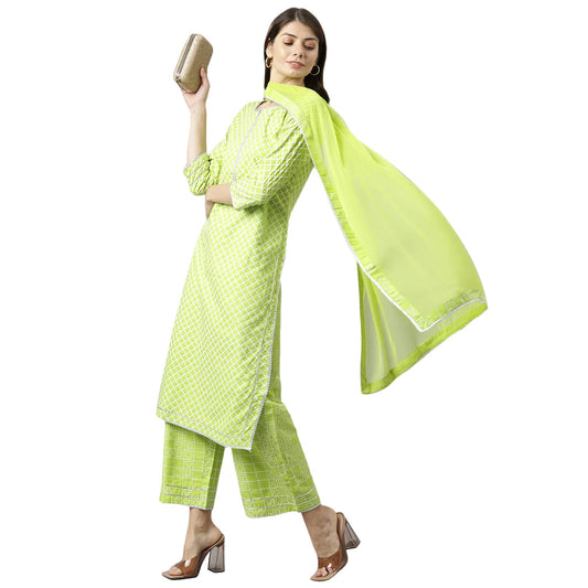 ANNI DESIGNER Women's Cotton Blend Kurta with Palazzos & Dupatta (Rust-Parrot_NEW01)