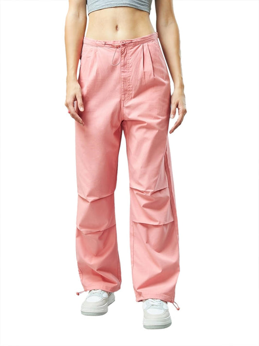 Bewakoof WomenS Solid Oversized Fit Cotton Parachute Pants_625448_Pink_2Xl