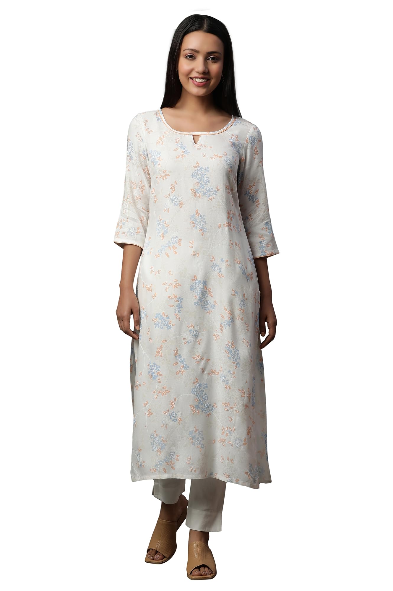 Aurelia Women Floral Print Rayon Straight Kurta_24FEA14783_S White