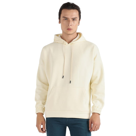 Campus Sutra Mens Light Yellow Oversized Pullover Sweatshirt with Kangaroo Pocket for Casual Wear | Long Sleeve | Pull On Closu