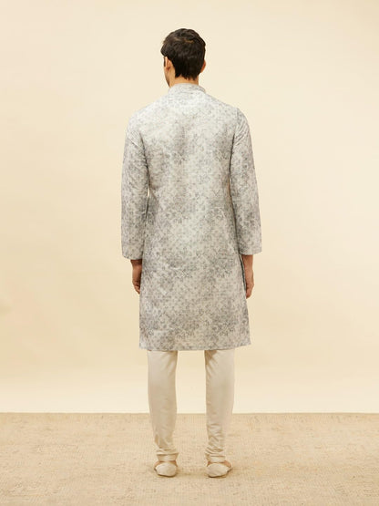 Manyavar Mens Grey Art Silk Printed Kurta Pyjama Set