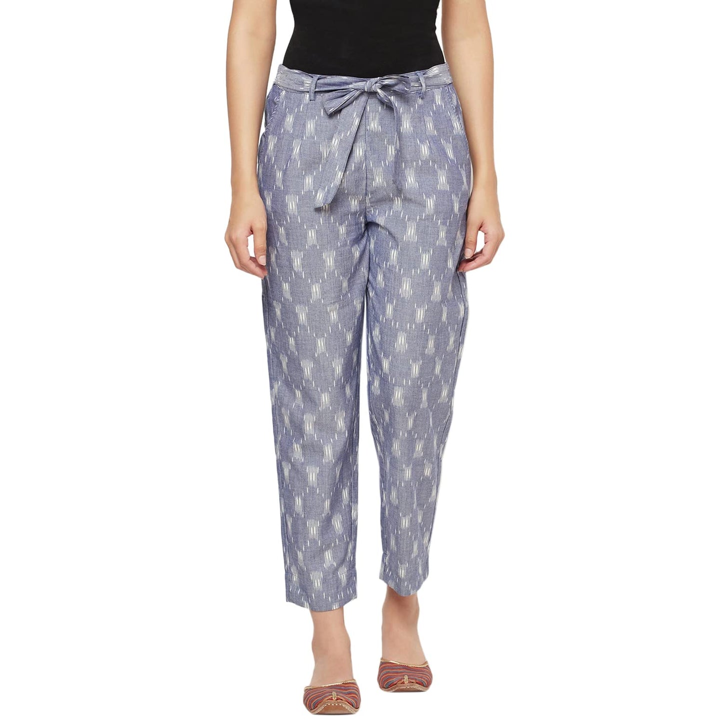 Fabindia Women Ikat Tapered Cropped Pant Cotton_S Blue