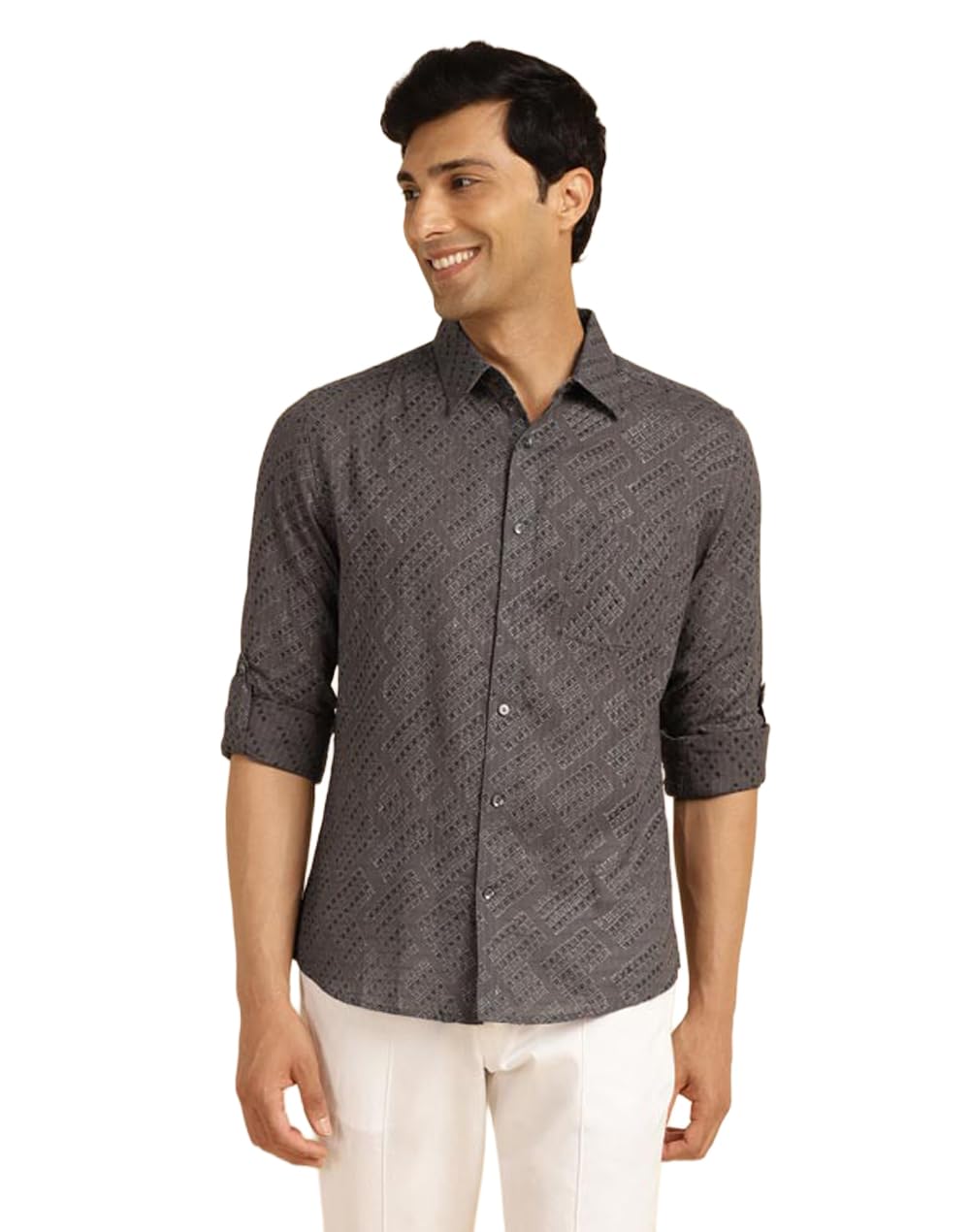 Fabindia Men Dobby Slim Fit Shirt Cotton_Xs Grey