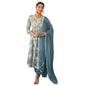 Naixa WomenS Firoji Viscose Rayon Printed Flared Kurta With Pant And Laced Dupatta Set
