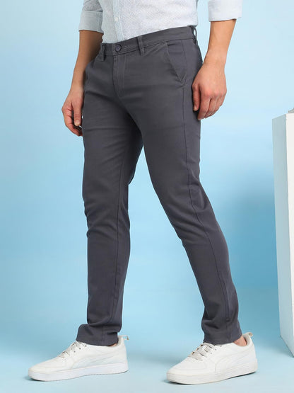 Dennis Lingo Men Denim Blue Solid Slim Fit Chinos