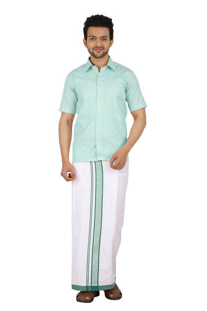 Prakasam Cotton MenS Green Border Dhoti With Welcro Pocket (Moon Green)