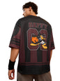 The Souled Store Looney Tunes: Daffy Men and Boys Short Sleeves V Neck Black and Brown Graphic Printed Polyester Oversized Jerse