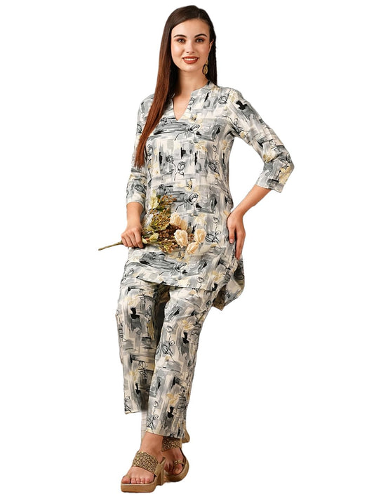 ANNI DESIGNER Women s Cotton Blend Floral Set, grey, XL