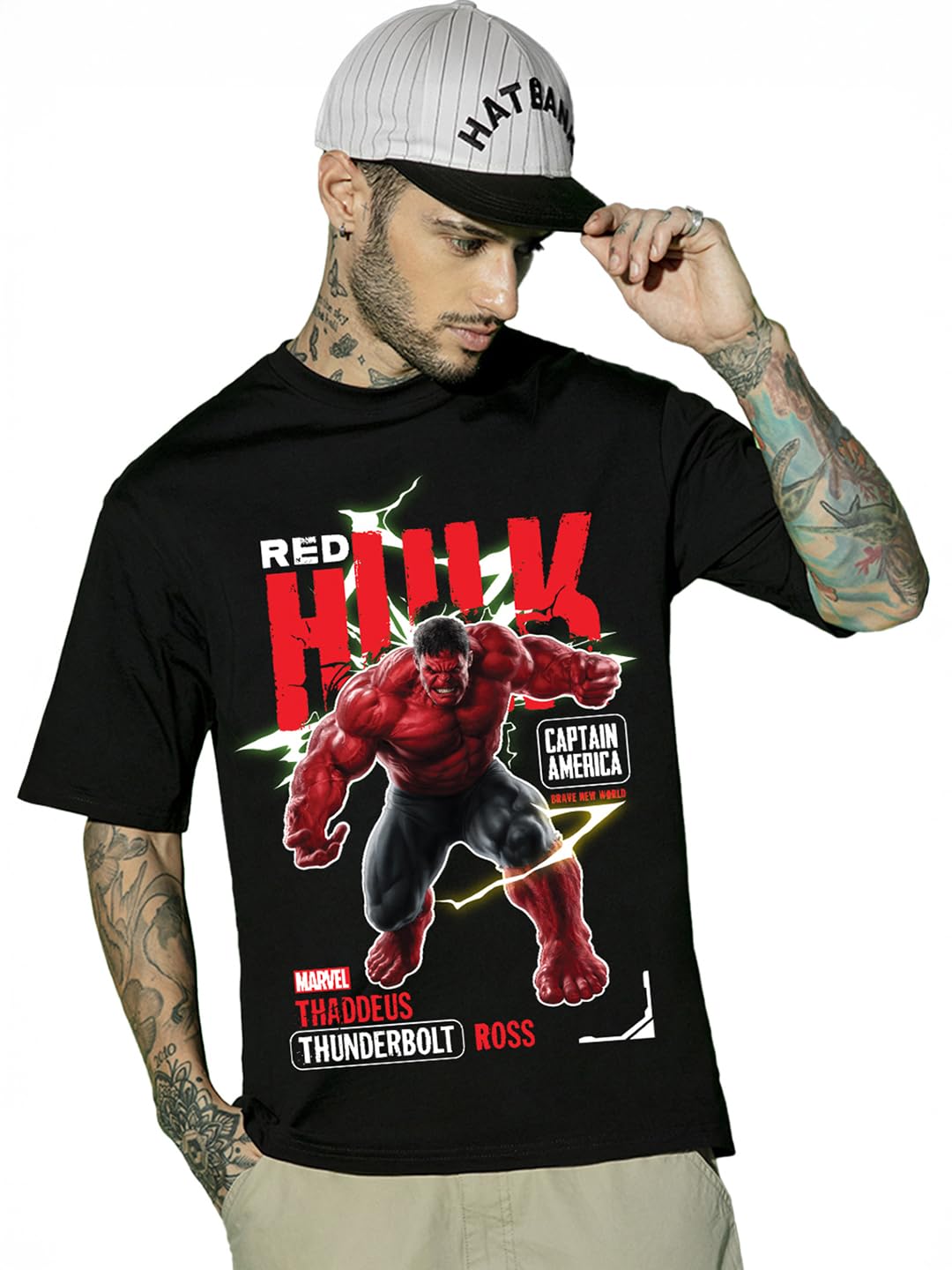 Bewakoof Official Marvel Merchandise Hulk Mens Graphic Printed Oversized Fit Half Sleeve Round Neck Cotton Jersey T-Shirt_66201