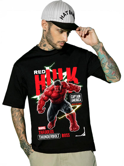Bewakoof Official Marvel Merchandise Hulk Mens Graphic Printed Oversized Fit Half Sleeve Round Neck Cotton Jersey T-Shirt_66201