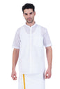 PRAKASAM COTTON Mono Cotton Blended Mandarin Collar Half Sleeve Shirt for Men White