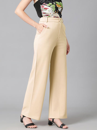 KOTTY Womens Cotton Blend Straight Fit Trousers