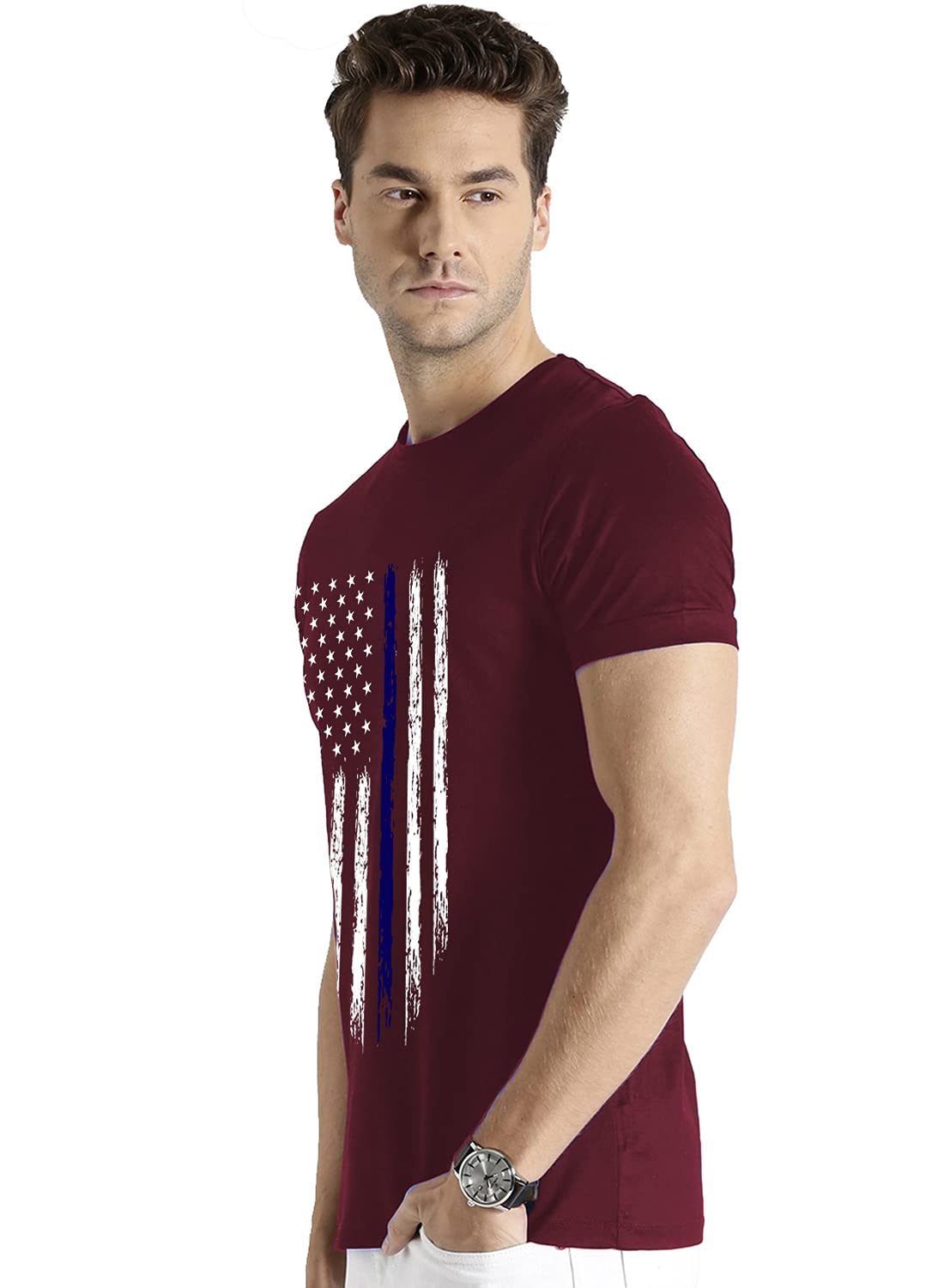 ADRO Men's Regular Fit T-Shirt (RNR-M-USA-BG_Maroon)