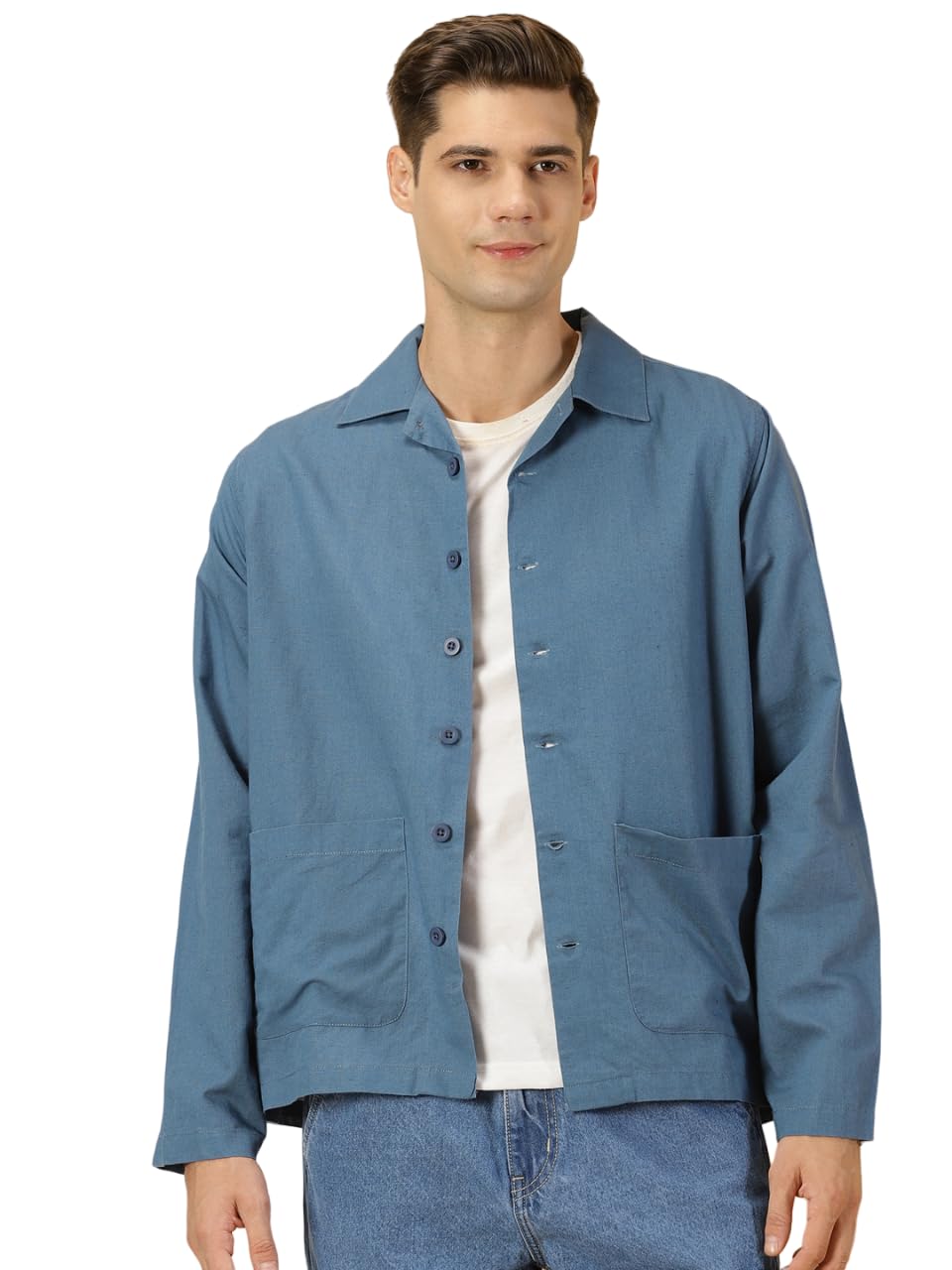 Thomas Scott Oversized Linen Double Pocket Solid Shirts for Mens Teal