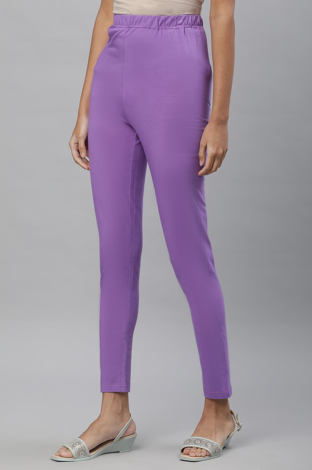 Aurelia Purple Solid Cotton Blend Leggings for Women