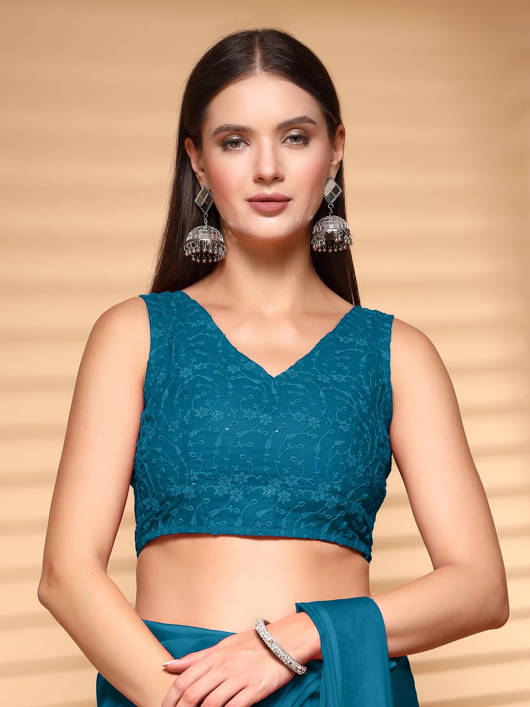 Oomph! Readymade Blouse For Women, Brocade, Sleeveless, V-Neck, Rbbl618