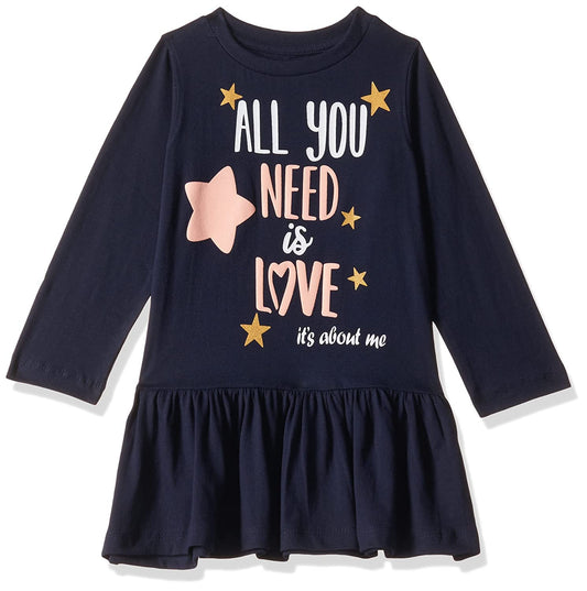 T2F Girls Cotton A-Line Knee-Length Casual Dress (GLS-DRZ-05_Navy