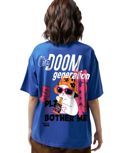 Bewakoof Women Graphic Print Oversized Fit Half Sleeve Round Neck Cotton T-Shirt_660936_Blue_M