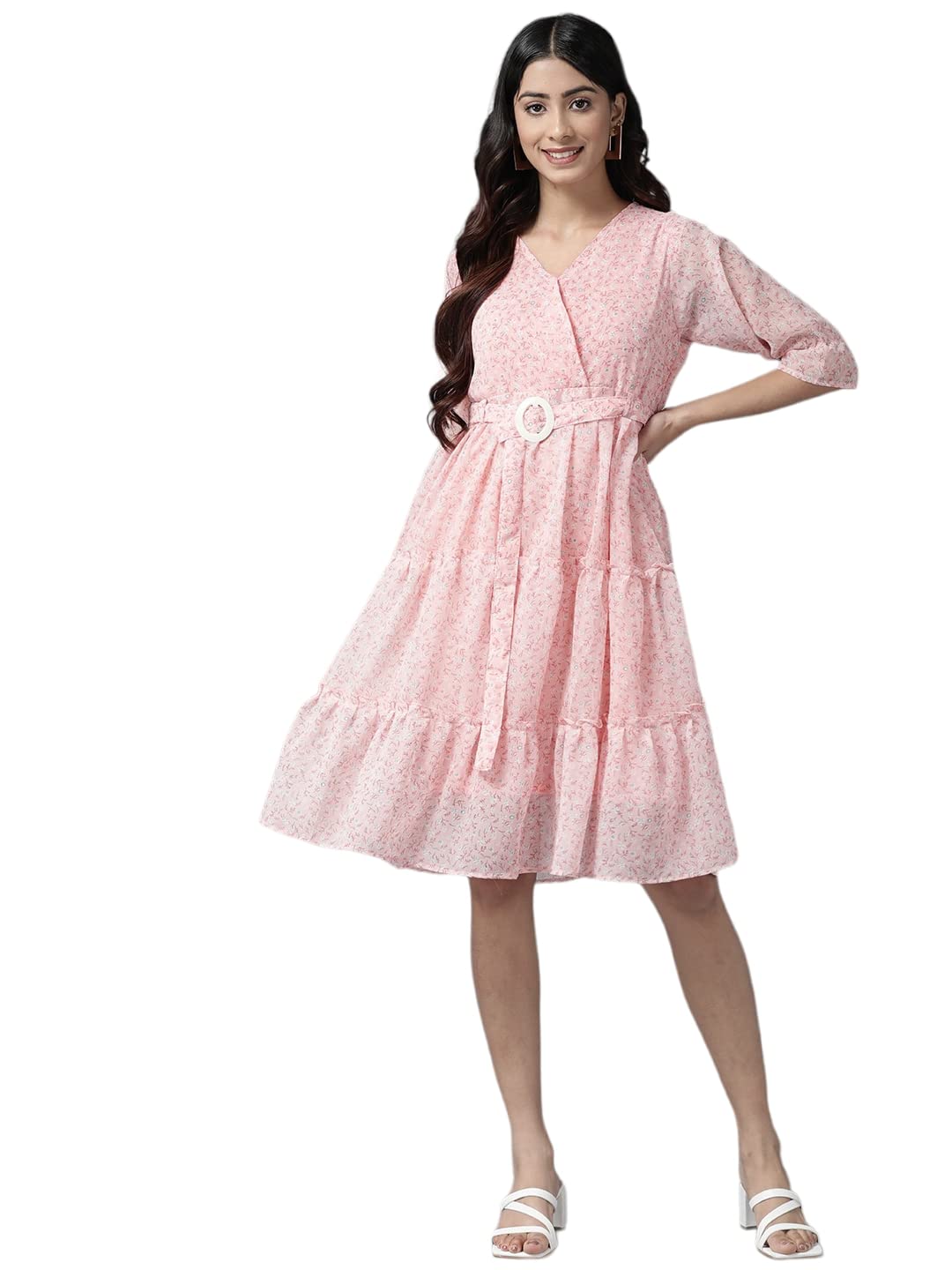 Aarika Women'S Georgette Fit And Flare Knee-Length Dress (Md-W-2744_Peach
