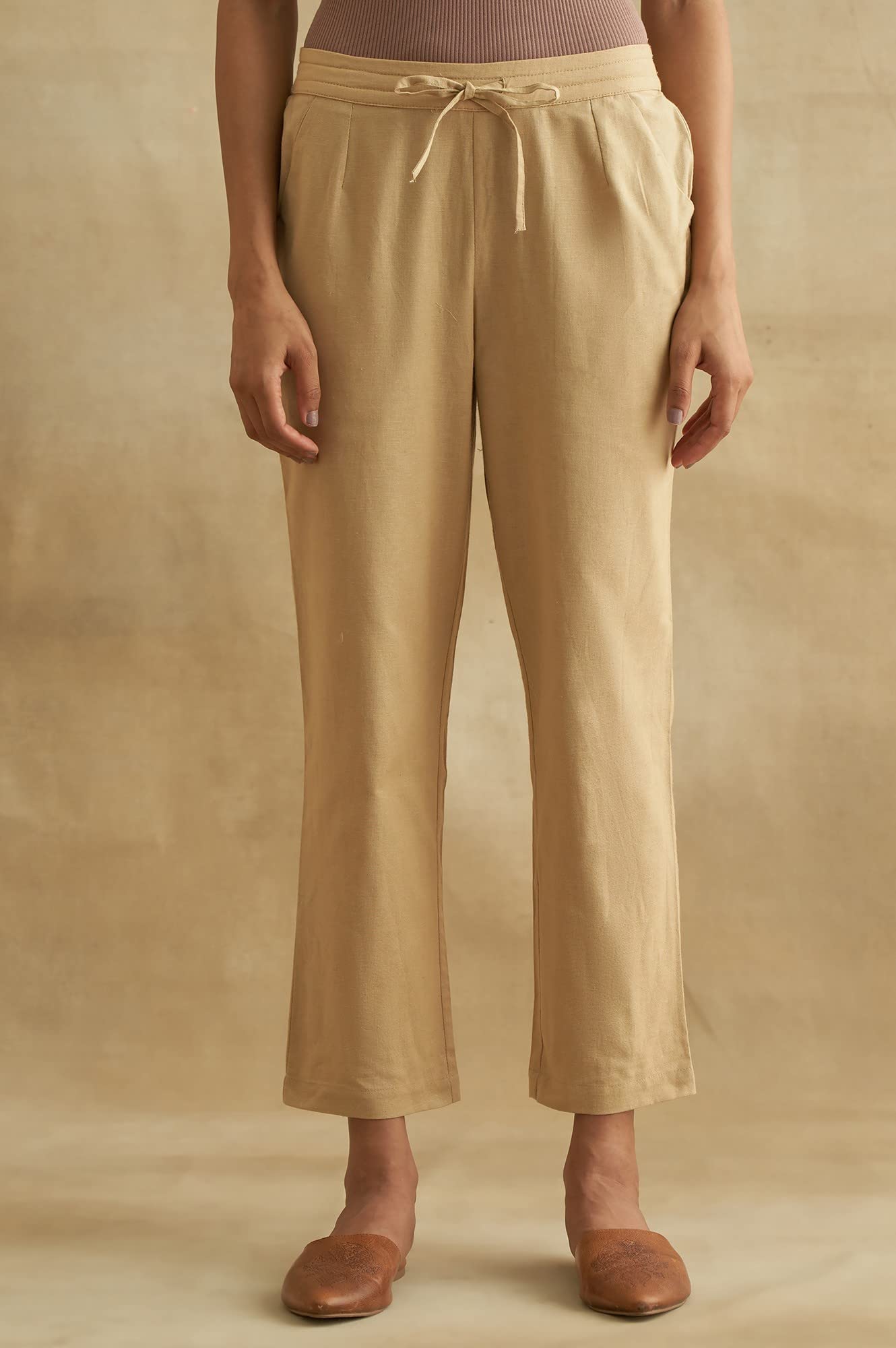 W for Woman Folksong Cotton Blend Strechable Straight Pants for Women | Cotton Blend Straight Pants for Women | Trousers for Wom