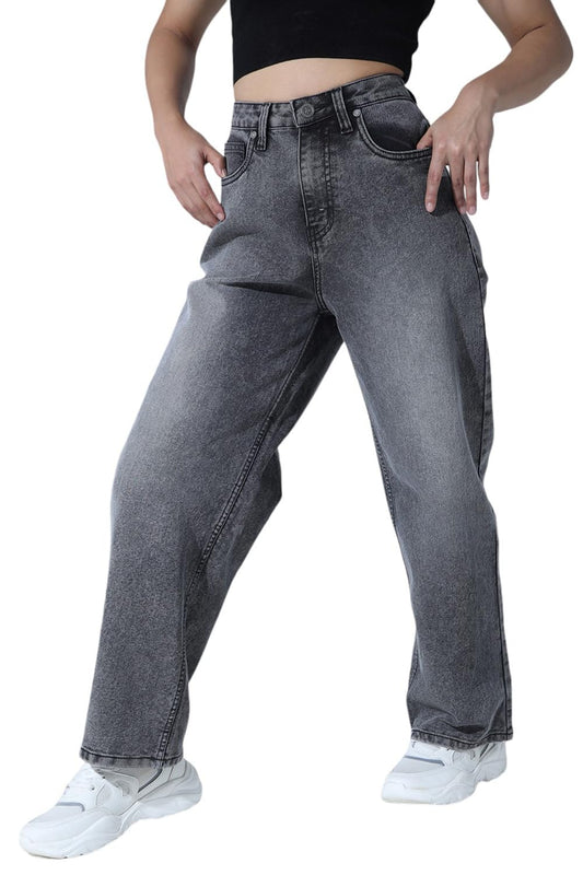Hubberholme Women Black Cotton Relaxed Fit High-Rise Jeans