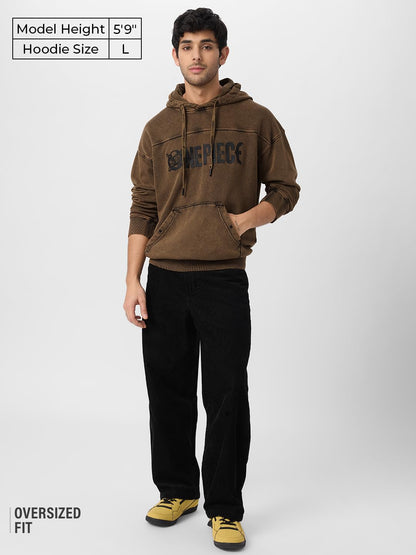 The Souled Store One Piece: Pirates Men and Boys Long Sleeves Hooded Neck Cotton Oversized Hoodies Brown