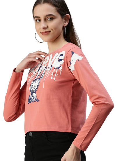Juneberry Pure Cotton Soap Nut Graphic Forever Printed Full Sleeve Round Neck Crop-Top For Women