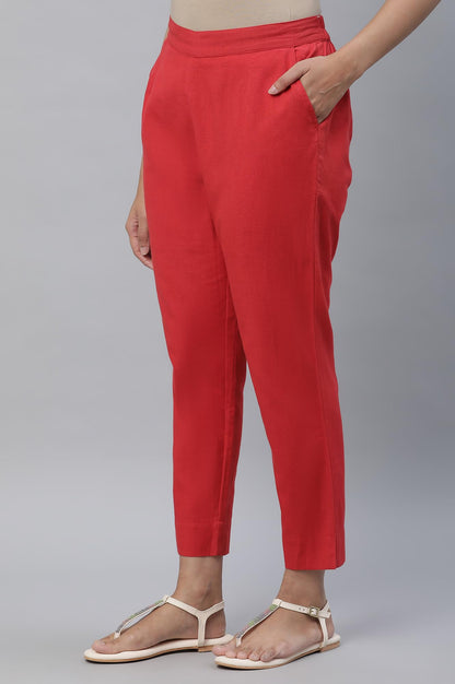 Aurelia Womens Red Cotton-Blend Solid Regular Trousers
