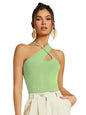 Sugathari Womens Green Criss Cross Front Ribbed Knit Korean Trendy Tank Western Tops for Women Stylish (T-Shirt 183 Pista Green