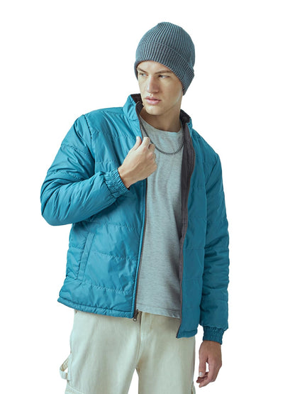 Bewakoof Mens Solid Regular Fit Puffer Jacket_596380_Blue_S