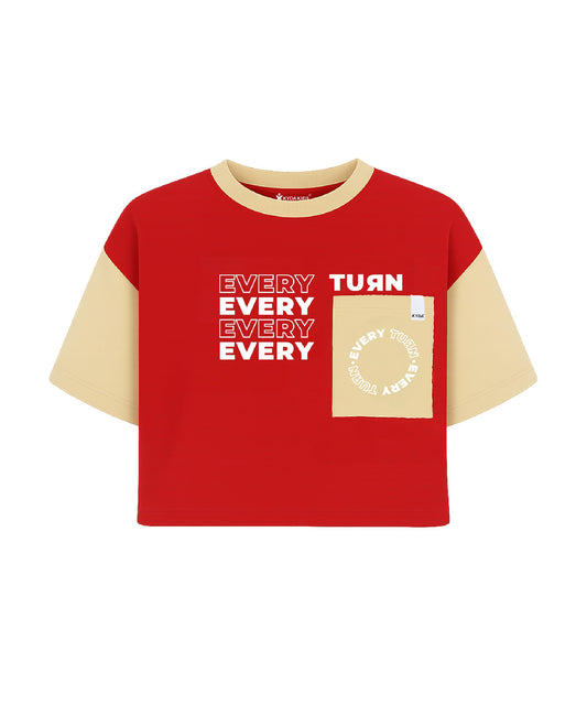 Kyda Kids Girls Printed Half Sleeve Cotton Crop Top (Pack Of 1) Red