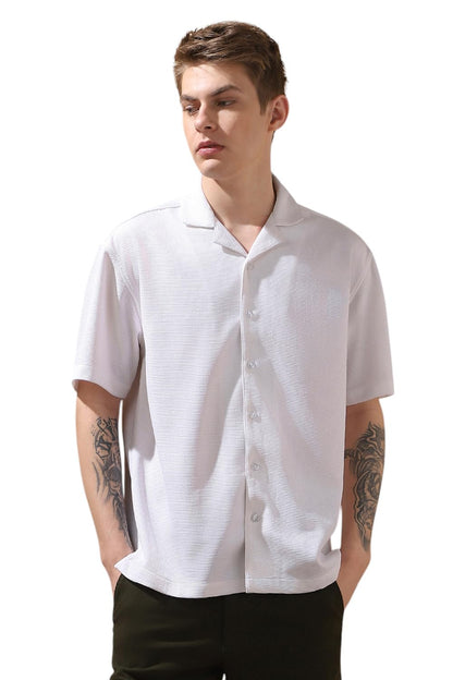 Dennis Lingo Men Relaxed Fit White Half Sleeves Polyester Casual Shirt