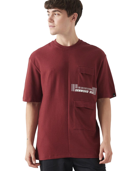 Bewakoof Heavy Duty 1.0 Mens Typography Print Oversized Fit Half Sleeve Round Neck Terry T-Shirt_642514_Red_XL
