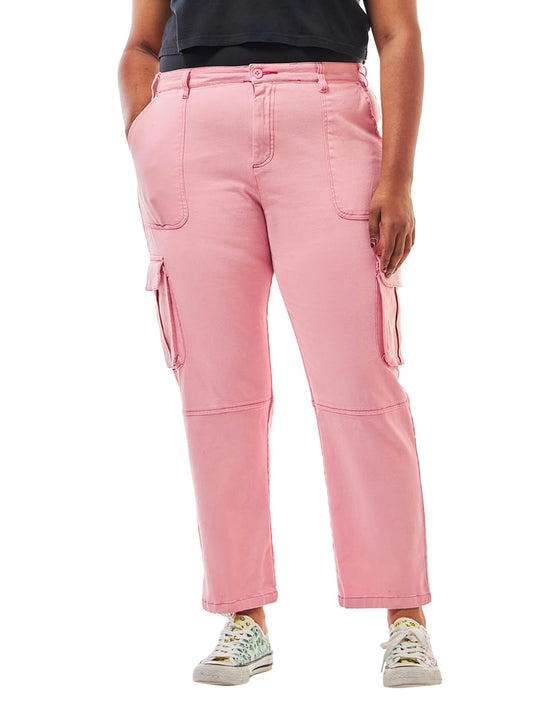 Bewakoof WomenS Solid Regular Fit Cotton Blend Plus Size Cargo Pant_634068_Pink_38