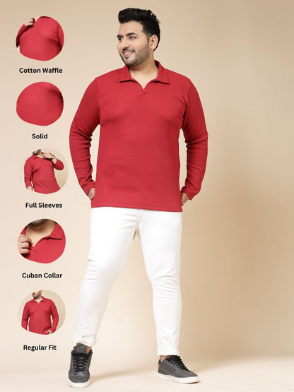 Rigo Plus Size T-Shirt for Men | Full Sleeve Plus Size T-Shirt | Casual Wear Solid T-Shirts for Man | Slim Fit, Collar T-Shirts
