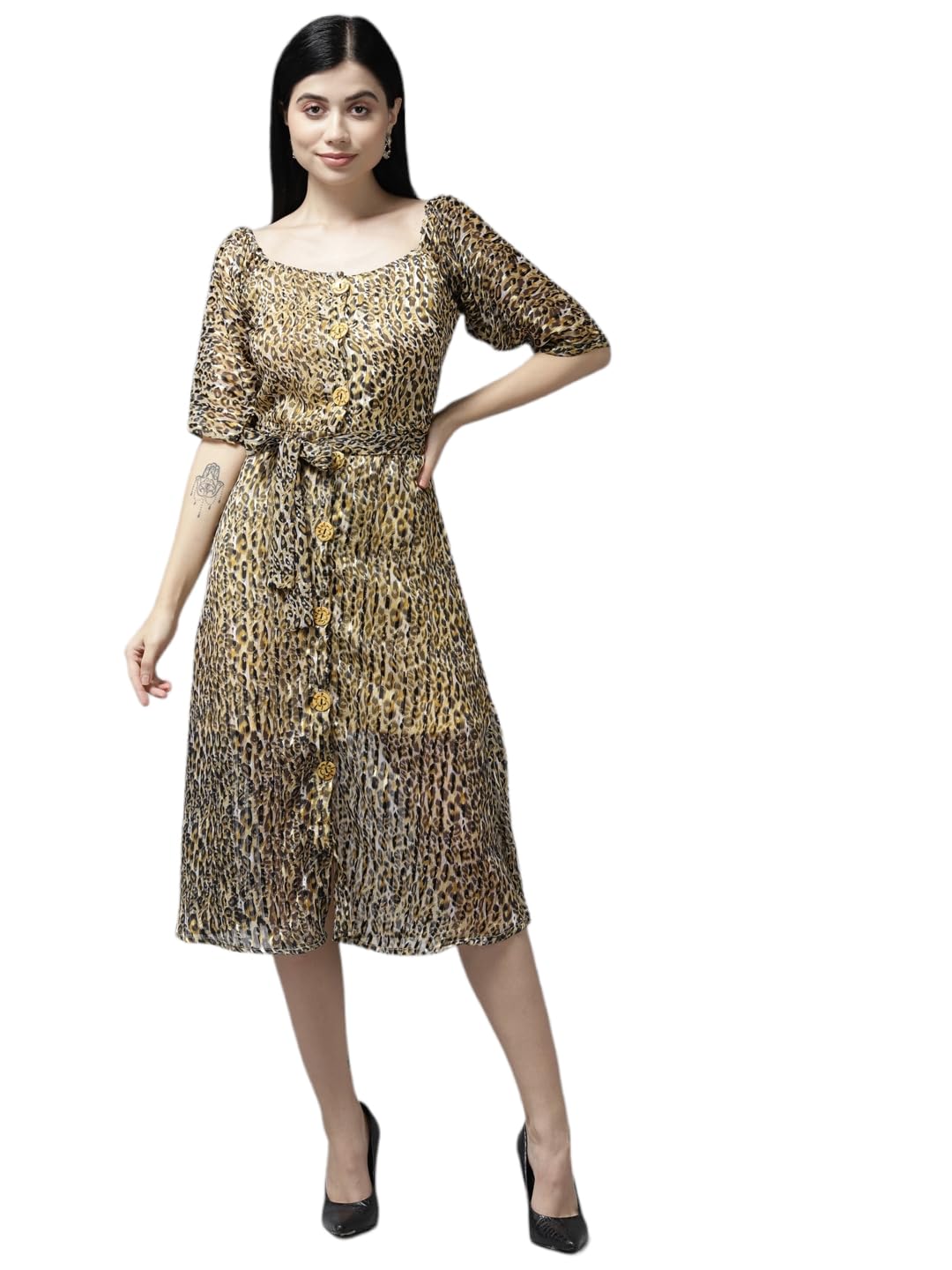 Aarika Womens Brown Color Dress (SP-DR-AW-525-GOLD-M)