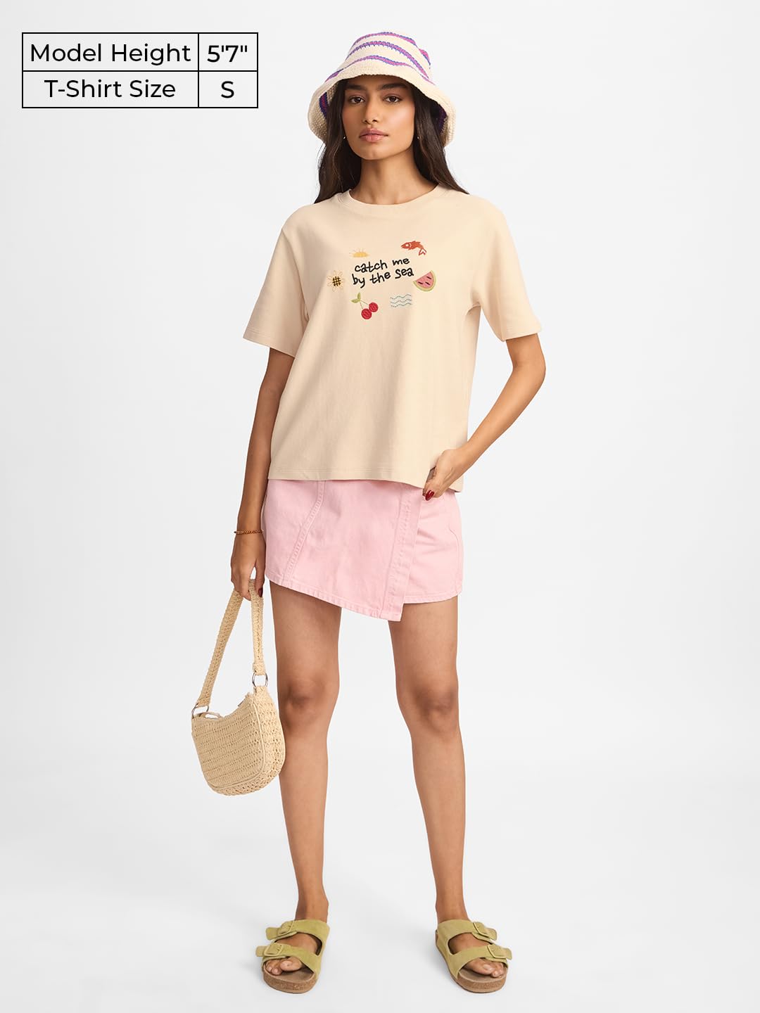 The Souled Store by The Sea Women and Girls Short Sleeves Round Neck Cotton Relaxed Fit T-Shirts Off White