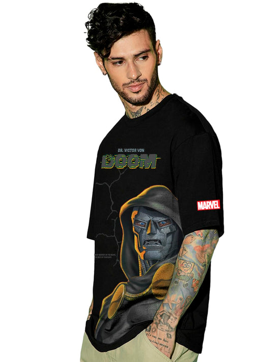 Bewakoof Official Marvel Merchandise Doom Mens Graphic Print Oversized Fit Half Sleeve Round Neck Cotton Jersey T-Shirt_648705_