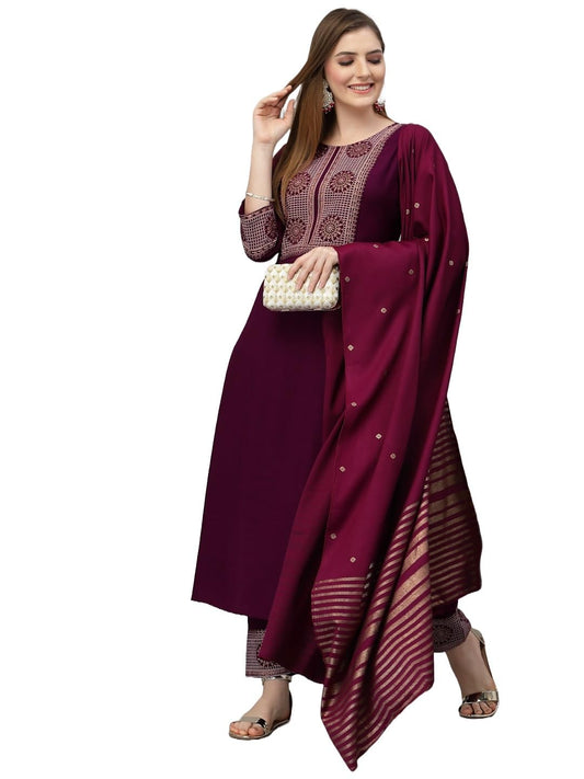 KLOSIA Women Embroidered Kurta and Pant set with Dupatta (X-Large)