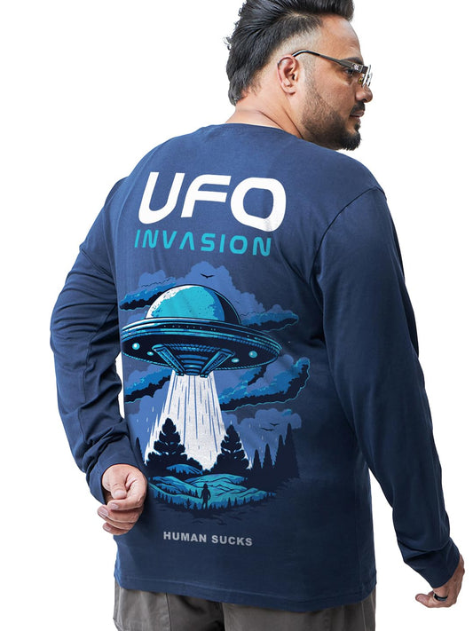 Bewakoof Mens Graphic Print Regular Fit Full Sleeve Round Neck Cotton Jersey Plus Size T-Shirt_657356_Blue_6XL